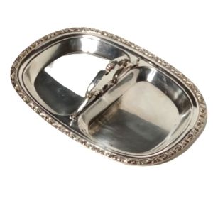Large Oval Divided Silver Serving Tray With Handle
